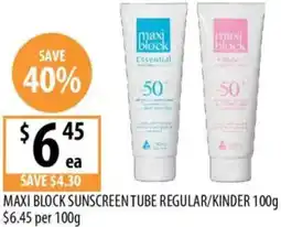 Supabarn MAXI BLOCK SUNSCREEN TUBE REGULAR/KINDER offer