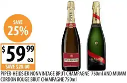 Supabarn Piper-heidsiek non vintage brut champagne and mumm cordon rouge brut champagne offer