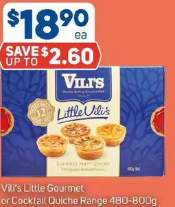 Foodland Vili's Little Gourmet or Cocktail Quiche Range offer