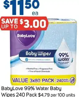 Foodland Babylove 99% water baby wipes offer