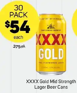 Foodland XXXX Gold Mid Strength Lager Beer Cans offer