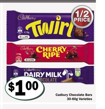 Friendly Grocer Cadbury Chocolate Bars 30-60g Varieties offer