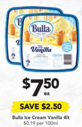 Drakes Bulla Ice Cream Vanilla 4lt offer