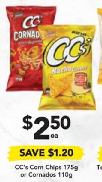 Drakes CC's Corn Chips 175g or Cornados 110g offer