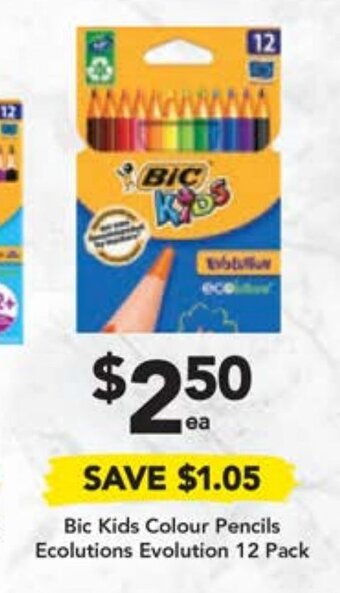 Drakes Bic Kids Colour Pencils Ecolutions Evolution 12 Pack offer