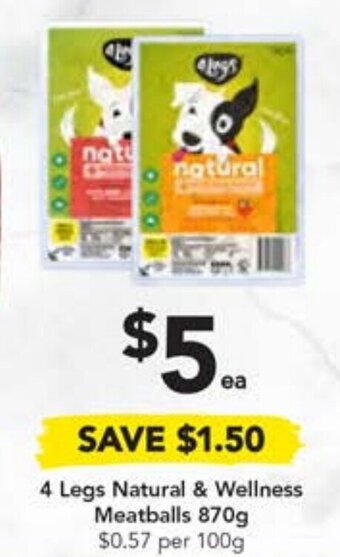 Drakes 4 Legs Natural & Wellness Meatballs 870g offer