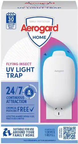 IGA Aerogard Home Flying Insect UV Light Trap Starter Kit 1 Pack offer