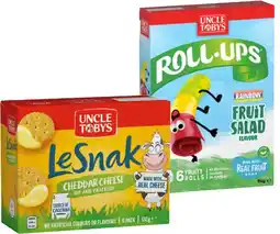 IGA Uncle Tobys Le Snak, Roll Ups 6 Pack or Muesli Bars 5‑6 Pack Selected Varieties offer