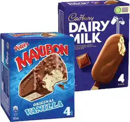 IGA Peters Maxibon or Cadbury Ice Cream 4 Pack Selected Varieties offer
