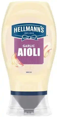IGA Hellmann’s Squeezy Garlic Aioli or Mayo 250‑252g Selected Varieties offer