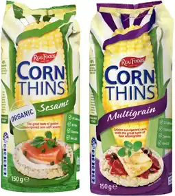 IGA Real Foods Corn Thins or Rice Thins 125‑150g Selected Varieties offer