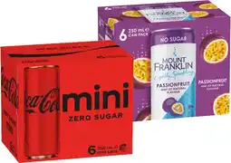 IGA Coca‑Cola, Mount Franklin or Deep Spring 6x250mL Selected Varieties offer