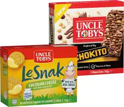 IGA Uncle Tobys Muesli Bars 5‑6 Pack, Le Snak or Roll‑Ups 6 Pack Selected Varieties offer