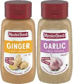 IGA MasterFoods Finely Crushed Garlic 280g, Ginger or Chopped Onion 270g Squeeze Bottle offer