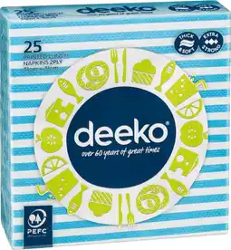 IGA Deeko Printed Lunch Napkins 2 Ply 25 Pack offer