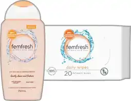 IGA Femfresh Feminine Wipes 20 Pack or Liquid Wash 250mL Selected Varieties offer