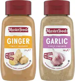 IGA MasterFoods Finely Crushed Ginger 270g or Garlic 280g Squeeze Bottle offer