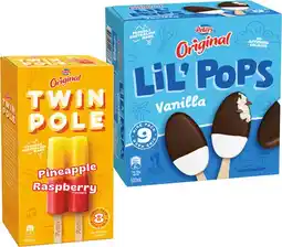 IGA Peters Original Twin Pole 8 Pack or Lil’ Pops Ice Cream 9 Pack Selected Varieties offer