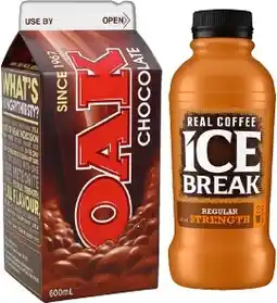 IGA Oak Flavoured Milk 600mL or Ice Break Coffee 500mL Selected Varieties offer