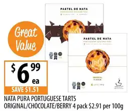 Supabarn Nata pura portuguese tarts original/chocolate/berry offer