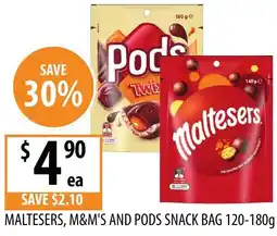 Supabarn Maltesers, m&m's and pods snack bag offer