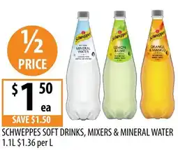 Supabarn Schweppes soft drinks, mixers & mineral water offer