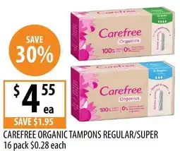 Supabarn Carefree organic tampons regular/super offer