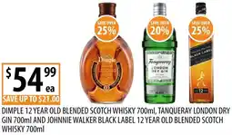 Supabarn Dimple blended scotch whisky, tanqueray london dry gin and johnnie walker black label blended scotch whisky offer