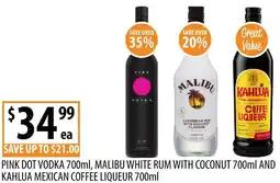 Supabarn Pink dot vodka, malibu white rum with coconut and kahlua mexican coffee liqueur offer