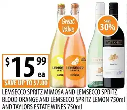 Supabarn Lemsecco spritz mimosa and lemsecco spritz blood orange and lemsecco spritz lemon and taylors estate wines offer