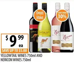 Supabarn Yellowtail wines and nericon wines offer
