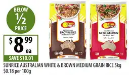 Supabarn Sunrice australian white & brown medium grain rice offer