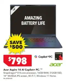Harvey Norman Acer aspire 14 al copilot+ pc offer