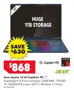 Harvey Norman Acer aspire 14 al copilot+ pc offer