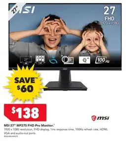 Harvey Norman Msi 27" mp275 fhd pro monitor offer