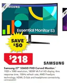 Harvey Norman Samsung 27" s36gd fhd curved monitor offer