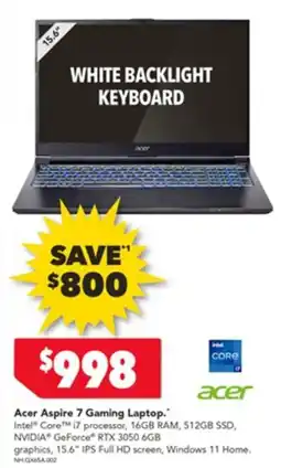 Harvey Norman Acer Aspire 7 Gaming Laptop offer