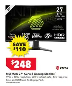 Harvey Norman Msi mag 27" curved gaming monitor offer