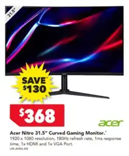 Harvey Norman Acer Nitro 31.5" Curved Gaming Monitor offer