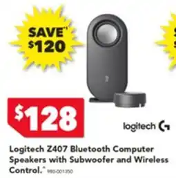 Harvey Norman Logitech Z407 Bluetooth Computer Speakers with Subwoofer and Wireless Control offer