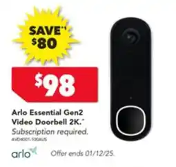Harvey Norman Arlo Essential Gen2 Video Doorbell 2K offer