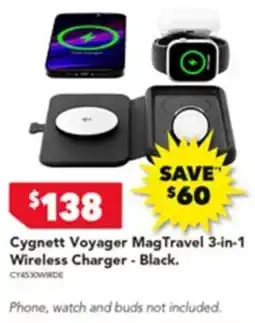 Harvey Norman Cygnett Voyager MagTravel 3-in-1 Wireless Charger - Black offer