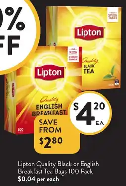 Foodworks Lipton Quality Black or English Breakfast Tea Bags offer