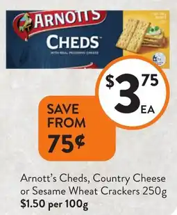 Foodworks Arnott's Cheds, Country Cheese or Sesame Wheat Crackers offer