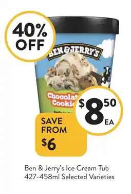 Foodworks Ben & Jerry's Ice Cream Tub Selected Varieties offer
