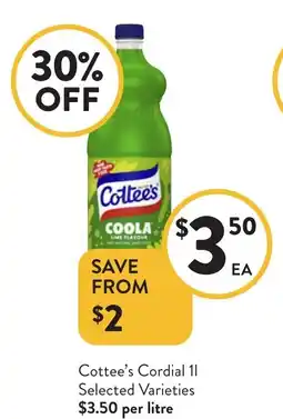 Foodworks Cottee's Cordial Selected Varieties offer
