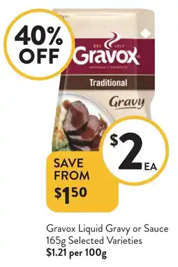 Foodworks Gravox Liquid Gravy or Sauce Selected Varieties offer