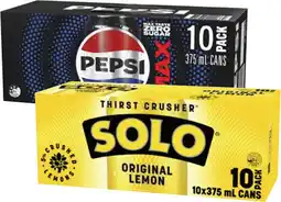 Coles Pepsi or Solo Soft Drink 10x375mL offer