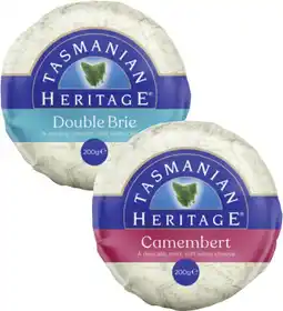 Coles Tasmanian Heritage Double Cream Brie or Camembert 200g offer