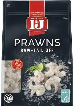 Coles I&J Raw Peeled Prawns Tail Off 500g offer